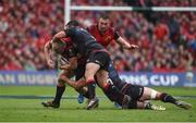 22 April 2017; John Ryan of Munster is tackled by Jamie George, left, and George Kruis of Saracens during the European Rugby Champions Cup Semi-Final match between Munster and Saracens at the Aviva Stadium in Dublin. Photo by Diarmuid Greene/Sportsfile