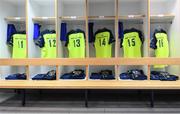 23 April 2017; Leinster jerseys hang in their changing room prior to the European Rugby Champions Cup Semi-Final match between ASM Clermont Auvergne and Leinster at Matmut Stadium de Gerland in Lyon, France. Photo by Stephen McCarthy/Sportsfile