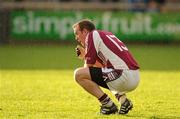 16 October 2011; A dejected Brian McCone, Ballymacnab Round Towers, at the final whistle. Armagh County Senior Football Championship Final, Crossmaglen Rangers v Ballymacnab Round Towers, Morgan Athletic Grounds, Armagh. Picture credit: Oliver McVeigh / SPORTSFILE