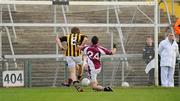 16 October 2011; Johnny Hanratty, Crossmaglen Rangers, has a shot on goal despite the efforts of Sean Hughes, Ballymacnab Round Towers. Armagh County Senior Football Championship Final, Crossmaglen Rangers v Ballymacnab Round Towers, Morgan Athletic Grounds, Armagh. Picture credit: Oliver McVeigh / SPORTSFILE