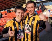 16 October 2011; Kyle Brennan, left, and Johnny Hanratty, Crossmaglen Rangers, celebrate after the game. Armagh County Senior Football Championship Final, Crossmaglen Rangers v Ballymacnab Round Towers, Morgan Athletic Grounds, Armagh. Picture credit: Oliver McVeigh / SPORTSFILE