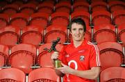 18 October 2011; Days before he flies out to Australia to play with the International Rules team, Cork forward Aidan Walsh has been voted the 2011 Bord Gáis Energy Breaking Through Player of the Year. The Kanturk clubman was picked from a shortlist that included heavy hitters Liam Rushe and Shane Dowling to claim the €1,000 prize voucher. Also in the running were Galway trio Niall O’Donoghue, Niall Burke and Barry Daly and Shane Dowling’s Limerick team mate Declan Hannon. The Breaking Through Player of the Year award recognises the overall stand out player of the 2011 Championship and is voted for by a panel made up of Bord Gáis Energy Sport Sponsorship Manager and newly appointed Cork selector, Ger Cunningham, RTÉ’s Marty Morrissey, Micheál O Domhnaill of TG4, U-21 All-Ireland winner Joe Canning and former Waterford great Ken McGrath. CIT GAA Grounds, Cork. Picture credit: Pat Murphy / SPORTSFILE
