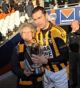 16 October 2011; Oisin McConville, Crossmaglen Rangers, and his mother Margaret McConville celebrate with the cup. Armagh County Senior Football Championship Final, Crossmaglen Rangers v Ballymacnab Round Towers, Morgan Athletic Grounds, Armagh. Picture credit: Oliver McVeigh / SPORTSFILE