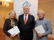 18 October 2011; Joe Walsh, Horse Sport Ireland Chairman, centre, with Susan and Vincent Crean, from Ballyheigue, Co. Kerry, during the Horse Sport Ireland Regional Breeders Meeting. Dunraven Arms Hotel, Adare, Co. Limerick. Picture credit: Stephen McCarthy / SPORTSFILE