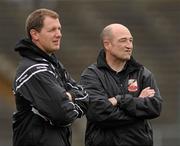 9 October 2011; Dungiven Kevin Lynchs manager David McCloskey, left, with his assistant Eoin Mullan. AIB GAA Hurling Ulster Senior Club Championship Semi-Final, Loughgiel v  Dungiven Kevin Lynchs, Casement Park, Belfast, Co. Antrim. Picture credit: Oliver McVeigh / SPORTSFILE