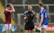 23 April 2017; Referee James Owens performs the coin toss with team captains Aonghus Clarke of Westmeath, left, and Ross King of Laois before the Leinster GAA Hurling Senior Championship Qualifier Group Round 1 match between Laois and Westmeath at O'Moore Park, in Portlaoise, Co Laois. Photo by Piaras Ó Mídheach/Sportsfile