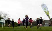 23 April 2017; Parkrun Ireland in partnership with Vhi, expanded their range of junior events to seven with the introduction of the Balbriggan junior parkrun on Sunday morning. Junior parkruns are 2km long and cater for 4 to 14 year olds, free of charge providing a fun and safe environment for children to enjoy exercise. Pictured from left is Dean Ryan, age 11, from Navan, Co. Meath,  Callum Ryan, age 6, from Navan, Co. Meath,  Liv Foley, age 10, from Clontarf, Co. Dublin,  Ella Foley, age 10, Clontarf, Co. Dublin, Brighid Smyth, Head of Corporate Communications at VHI, Maggie Foley, age 7, from Clontarf, Co. Dublin,  Jake Ryan, age 9, from Navan, Co. Meath and  Nathan Ryan, age 11, Navan Co. Meath, during the Parkrun at Bremore Castle Park, in Balbriggan, Co. Dublin.  Photo by Eóin Noonan/Sportsfile