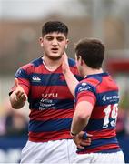 23 April 2017; Vakhtang Abdaladze, left, and Andrew Feeney of Clontarf congratulate each other following their side's victory during the Ulster Bank League Division 1A semi-final match between Clontarf and Young Munster at Castle Avenue, Clontarf, in Dublin. Photo by Seb Daly/Sportsfile