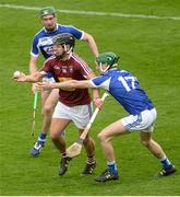 23 April 2017; Robbie Greville of Westmeath in action against Patrick Purcell, behind, and Seán Downey of Laois during the Leinster GAA Hurling Senior Championship Qualifier Group Round 1 match between Laois and Westmeath at O'Moore Park, in Portlaoise, Co Laois. Photo by Piaras Ó Mídheach/Sportsfile