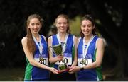 23 April 2017; Winners of the Senior Women's relay race, from left, Sinead Sweeney, Emma Mitchell and Rebecca Henderson, Queens University Belfast. Irish Life Health National Road Relays at Raheny Village, in Dublin. Photo by Tomás Greally/Sportsfile