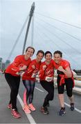 23 April 2017; Participants, from left, Aisling Towey, from Mount Merrion, Dublin, Virginie Annou, from Brittany, France, Sally Meagher, from Mount Merrion, Dublin, and Dominique Brindly, from Blackrock, Dublin, ahead of the Virgin Media Night Run at Spencer Dock Hotel, in Dublin. Photo by Cody Glenn/Sportsfile