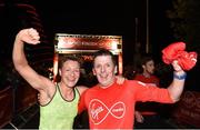23 April 2017; Participants Liv Daly, from Ashbourne, Co Meath, and Shane Boyle, from Kells, Co Meath, celebrate after the Virgin Media Night Run at Spencer Dock Hotel, in Dublin. Photo by Cody Glenn/Sportsfile