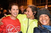 23 April 2017; Sinead Tagney, left, is congratulated by Sportsworld clubmate Lucy D'Arcy after finishing first in the women's category of the Virgin Media Night Run at Spencer Dock Hotel, in Dublin. Photo by Cody Glenn/Sportsfile