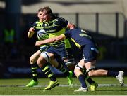 23 April 2017; Rhys Ruddock of Leinster is tackled by Arthur Iturria of ASM Clermont Auvergne during the European Rugby Champions Cup Semi-Final match between ASM Clermont Auvergne and Leinster at Matmut Stadium de Gerland in Lyon, France. Photo by Ramsey Cardy/Sportsfile