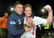 17 October 2011; Shelbourne's John Sullivan, left, and Stephen Paisley celebrate at the end of the game. FAI Ford Cup Semi-Final Replay, St. Patrick’s Athletic v Shelbourne, Richmond Park, Dublin. Picture credit: David Maher / SPORTSFILE
