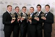 21 October 2011; Dublin footballers with their awards, from left, Paul Flynn, Stephen Cluxton, Bernard Brogan, GAA GPA All-Star Footballer of the Year Alan Brogan, Michael Darragh MacAuley and Kevin Nolan at the GAA GPA All-Star Awards 2011 sponsored by Opel. National Convention Centre, Dublin. Picture credit: Stephen McCarthy / SPORTSFILE