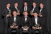 21 October 2011; The 2011 GAA GPA All Star Dublin Footballers of the Year, back row, from left, Bernard Brogan, Paul Flynn, Michael Darragh MacAuley, Kevin Nolan, Stephen Cluxton and Alan Brogan, front right, with the 2011 GAA GPA All Star Dublin Hurlers of the Year, Gary Maguire and Liam Rushe, front left. Photo by Sportsfile