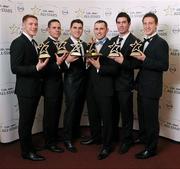 21 October 2011; Dublin footballers with their awards, from left, Paul Flynn, Stephen Cluxton, Bernard Brogan, GAA GPA All-Star Footballer of the Year Alan Brogan, Michael Darragh MacAuley and Kevin Nolan at the GAA GPA All-Star Awards 2011 sponsored by Opel. National Convention Centre, Dublin. Picture credit: Stephen McCarthy / SPORTSFILE