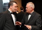 21 October 2011; Uachtarán CLG Criostóir Ó Cuana in conversation with Donal Og Cusack, Chairman of the Gaelic Players Association, at the GAA GPA All-Star Awards 2011 sponsored by Opel. National Convention Centre, Dublin. Picture credit: Ray McManus / SPORTSFILE