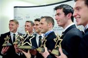 21 October 2011; Dublin footballers with their awards, from left, Paul Flynn, Stephen Cluxton, Bernard Brogan, GAA GPA All-Star Footballer of the Year Alan Brogan, Michael Darragh Macauley and Kevin Nolan at the GAA GPA All-Star Awards 2011 sponsored by Opell. National Convention Centre, Dublin. Picture credit: Ray McManus / SPORTSFILE