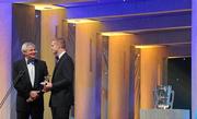 21 October 2011; Kilkenny hurler Henry Shefflin is interviewed by Miichael Lyster after winning his 10th All Star award at the GAA GPA All-Star Awards 2011 sponsored by Opel. National Convention Centre, Dublin. Picture credit: Brendan Moran / SPORTSFILE