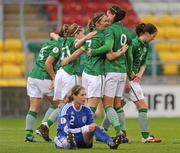 22 October 2011; Ciara Grant, Republic of Ireland, 7, celebrates with team-mates after scoring her side's second goal. UEFA Women's Euro 2013 Qualifier, Republic of Ireland v Israel, Tallaght Stadium, Tallaght, Dublin. Picture credit: Stephen McCarthy / SPORTSFILE