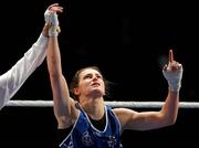 23 October 2011; Katie Taylor, Ireland, is announced victorious over Sofya Ochigava, Russia, following her 10-5 victory in the 60kg Final. 8th European Women's Boxing Championships, Topsportcentrum, Rotterdam, Netherlands. Picture credit; Kay in't Veen / SPORTSFILE
