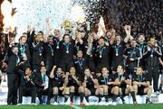 23 October 2011: New Zealand's Richie McCaw holds the Webb Ellis trophy aloft after beating France in their Rugby World Cup Final match. 2011 Rugby World Cup Final, New Zealand v France, Eden Park, Auckland, New Zealand. Picture credit: Ross Setford / SPORTSFILE