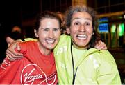 23 April 2017; Sinead Tangney, left, is congratulated by Sportsworld clubmate Lucy D'Arcy after finishing first in the women's category during the Virgin Media Night Run in Dublin. Photo by Cody Glenn/Sportsfile