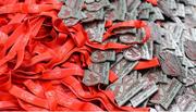 23 April 2017; A detailed view of participant medals during the Virgin Media Night Run in Dublin. Photo by Cody Glenn/Sportsfile
