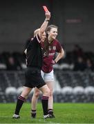 23 April 2017; Áine McDonagh of Galway is shown a red card by referee Gerry Carmody during the Lidl Ladies Football National League Division 1 semi-final match between Donegal and Galway at Markievicz Park, in Sligo. Photo by Brendan Moran/Sportsfile