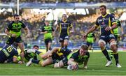 23 April 2017; Dan Leavy of Leinster touches down for a try which was subsequently disallowed during the European Rugby Champions Cup Semi-Final match between ASM Clermont Auvergne and Leinster at Matmut Stadium de Gerland in Lyon, France. Photo by Stephen McCarthy/Sportsfile
