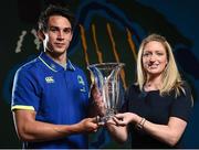 24 April 2017; Joey Carbery of Leinster is presented with the Bank of Ireland Player of the Month award for February and March 2017 by Rachael Dandy, Business Development Manager, Bank of Ireland, at Leinster Rugby, Newstead Building A, UCD in Belfield, Dublin. Photo by Seb Daly/Sportsfile