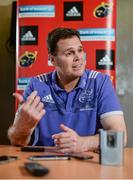 25 April 2017; Munster Director of Rugby Rassie Erasmus speaking during a press conference at the University of Limerick in Limerick. Photo by Seb Daly/Sportsfile
