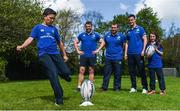 25 April 2017; The Bank of Ireland Leinster Rugby Camps were launched by Leinster Rugby stars Jonathon Sexton, Sean O’Brien and Jack McGrath at a pop up training session in St. Mary’s National School, Ranelagh. The camps will run in 27 different venues across the province throughout July and August. Visit www.leinsterrugby.ie/camps for more information. Jack Walsh-Keane shows off his kicking as Sean O'Brien, left, Jack McGrath and Jonathon Sexton of Leinster watch on with Sophia Hockey. St. Mary's National School, Milltown Park, Sandford Road, Ranelagh, Dublin. Photo by David Fitzgerald/Sportsfile
