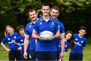 25 April 2017; The Bank of Ireland Leinster Rugby Camps were launched by Leinster Rugby stars Jonathon Sexton, Sean O’Brien and Jack McGrath at a pop up training session in St. Mary’s National School, Ranelagh. The camps will run in 27 different venues across the province throughout July and August. Visit www.leinsterrugby.ie/camps for more information. Pictured are Jonathon Sexton of Leinster, front, with team mates Sean O'Brien, right, and Jack McGrath, left, along with kids, from left, Catherine O'Connor, Alex O'Connor, Sophia Hickey and Jake Walsh-Keane. St. Mary's National School, Milltown Park, Sandford Road, Ranelagh, Dublin. Photo by David Fitzgerald/Sportsfile
