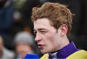 25 April 2017; Jockey David Mullins is interviewed after winning the Herald Champion Novice Hurdle on Cilaos Emery at Punchestown Racecourse in Naas, Co. Kildare. Photo by Cody Glenn/Sportsfile