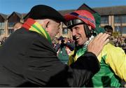 25 April 2017; Jockey Robbie Power celebrates with owner Alan Potts after winning the BoyleSport Champion Steeplechase on Fox Norton at Punchestown Racecourse in Naas, Co. Kildare. Photo by Cody Glenn/Sportsfile