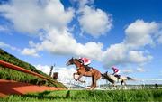 25 April 2017; Acapella Bourgeois, with Roger Loughran up, who finished fifth, leads eventual winner Disko, with Bryan Cooper up, over the sixth on the first time round during the Growise Champion Novice Steeplechase at Punchestown Racecourse in Naas, Co. Kildare. Photo by Cody Glenn/Sportsfile