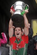 23 October 2011; Garrycastle captain John Gaffey lifts the cup. Westmeath County Senior Football Championship Final, Garrycastle v Mullingar Shamrocks, Cusack Park, Mullingar, Co. Westmeath. Picture credit: Stephen McCarthy / SPORTSFILE