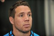 24 October 2011; Leinster's Isaac Boss speaking to the media during a squad press conference ahead of their Celtic League match against Edinburgh on Friday October 28th. Leinster Rugby Squad Press Conference, UCD, Belfield, Dublin. Picture credit: Barry Cregg / SPORTSFILE