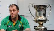 27 October 2011; The Ireland vice captain Ciaran McKeever, beside the Cormac McAnallen cup, during a press conference ahead of their first International Rules match against Australia on Friday October 28th. Pre match press conference - International Rules Series 2011, Etihad Stadium, Melbourne, Australiaa. Picture credit: Ray McManus / SPORTSFILE