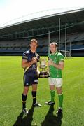 27 October 2011; Brad Green, the Australian captain, and the Ireland vice-captain Ciaran McKeever with the Cormac McAnallen Cup after a press conference ahead of their first International Rules match against Australia on Friday October 28th. Pre match press conference - International Rules Series 2011, Etihad Stadium, Melbourne, Australiaa. Picture credit: Ray McManus / SPORTSFILE
