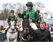 26 April 2017; Jockey Paul Townend gives the thumbs-up after winning the Louis Fitzgerald Hotel Hurdle on C'est Jersey at Punchestown Racecourse in Naas, Co. Kildare. Photo by Seb Daly/Sportsfile
