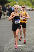 23 April 2017; Annmarie McGlynn from Letterkenny AC, Co. Donegal, leads Claire McCarthy from Leevale AC, Co.Cork, during the Senior Women's relay race, at the Irish Life Health National Road Relays at Raheny Village, in Dublin. Photo by Tomás Greally/Sportsfile