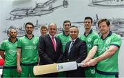 27 April 2017; Turkish Airlines has been unveiled as the new headline sponsor of the senior men's international team at a ceremony in Dublin today. Initially for one year, the exciting partnership ensures Turkish Airlines involvement with the Irish squad throughout the upcoming busy season with the option to extend for a further two years to 2020. In attendance at the announcement are, from left, John Anderson, Andrew Balbirnie, Kevin O'Brien, Warren Deutrom, CEO Cricket Ireland, Peter Chase, Hasan Mutlu, General Manager, Turkish Airlines in Dublin, George Dockrell and Ed Joyce. Photo by Brendan Moran/Sportsfile
