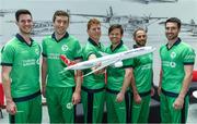 27 April 2017; Turkish Airlines has been unveiled as the new headline sponsor of the senior men's international team at a ceremony in Dublin today. Initially for one year, the exciting partnership ensures Turkish Airlines involvement with the Irish squad throughout the upcoming busy season with the option to extend for a further two years to 2020. In attendance at the announcement are Ireland players, from left, George Dockrell, Peter Chase, Kevin O'Brien, Ed Joyce, John Anderson, and Andrew Balbirnie. Photo by Brendan Moran/Sportsfile