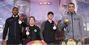 27 April 2017; Pictured are, from left, Anthony Joshua, Katie Taylor, Luke Campbell and Wladimir Klitschko with their Olympic Games gold medals during a press conference at Wembley Arena in London, England. Photo by Lawrence Lustig/Sportsfile