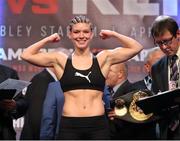 28 April 2017; Nina Meinke during the weigh-in at Wembley Arena in London, England. Photo by Lawrence Lustig/Sportsfile
