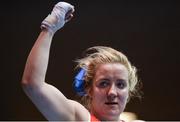 28 April 2017; Christina Desmond of Ireland celebrates after defeating Assunta Canfora of Italy during their 75kg bout at the Elite International Boxing Tournament in the National Stadium, Dublin. Photo by Piaras Ó Mídheach/Sportsfile